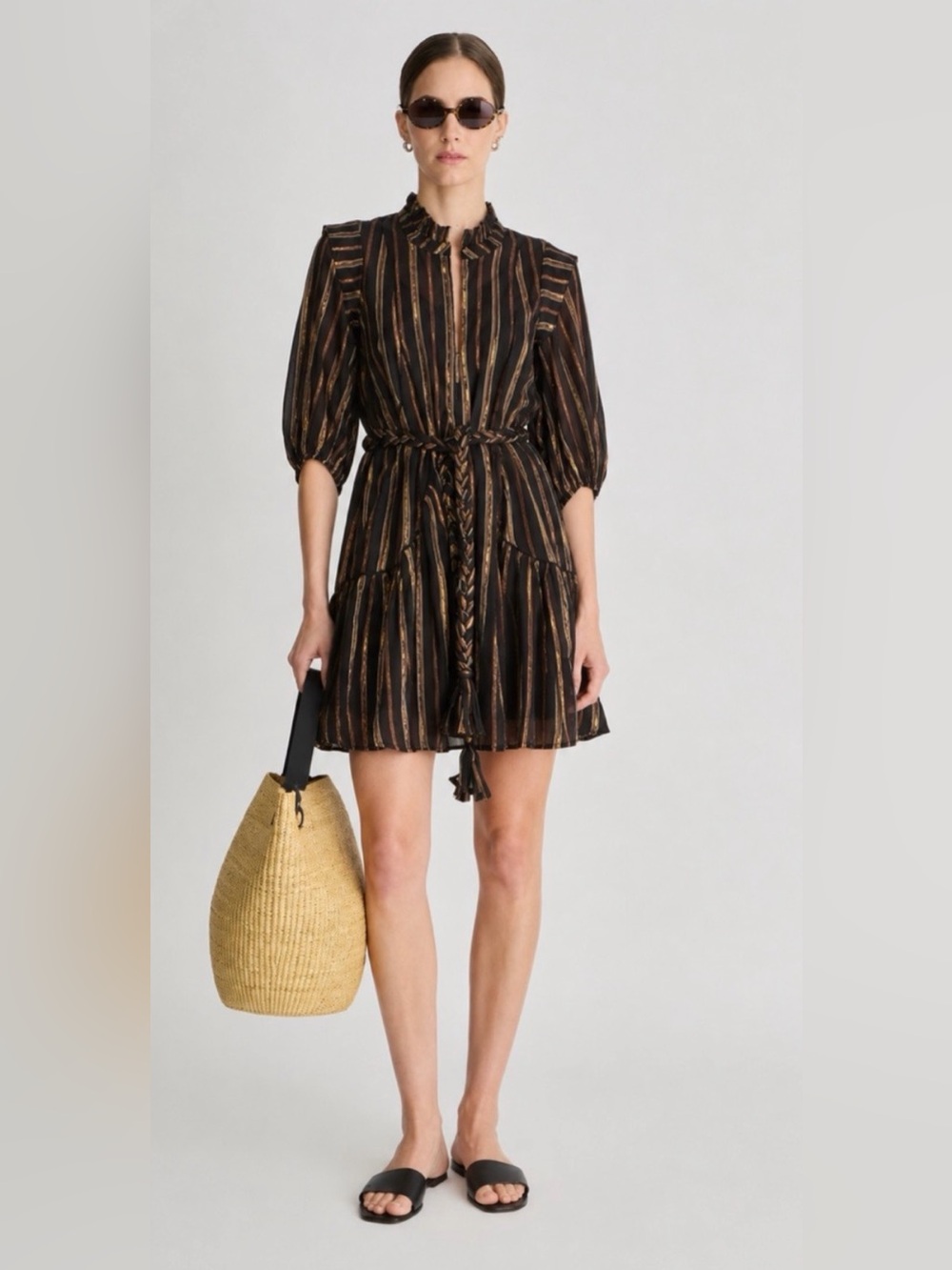 Apiece Apart Rafaela Metallic Striped Belted Mini Dress